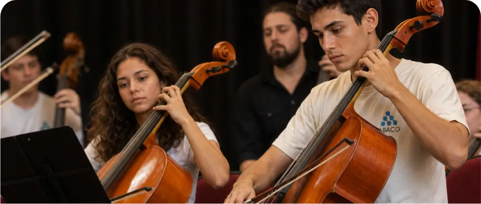 Alunos em atividade extracurricular de música