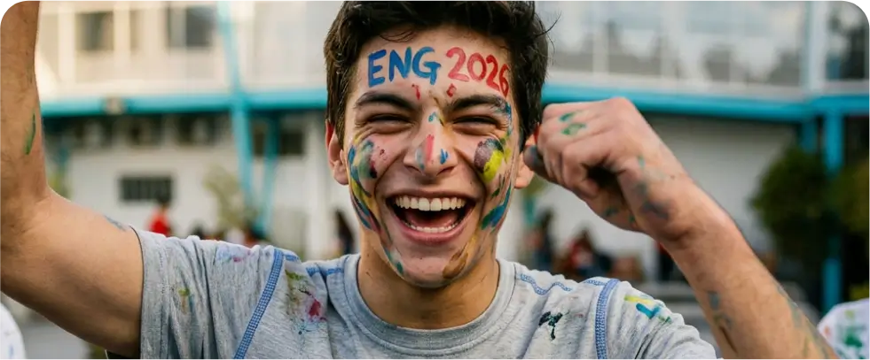 Aluno celebrando resultados acadêmicos